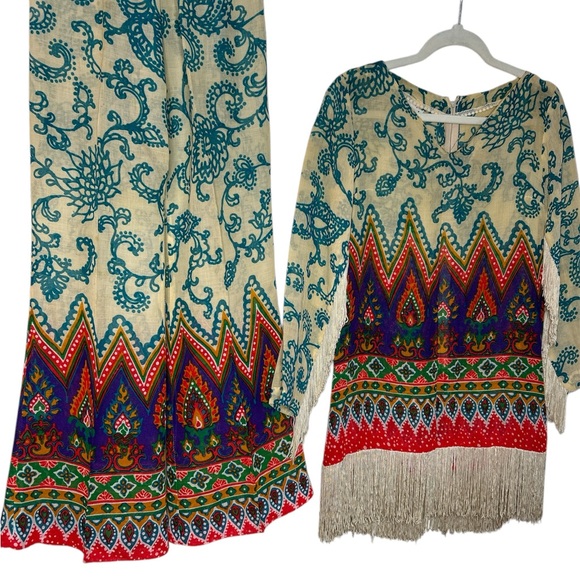 60’s Victor Bijou psychedelic fringe tunic Pants set - Picture 2 of 16